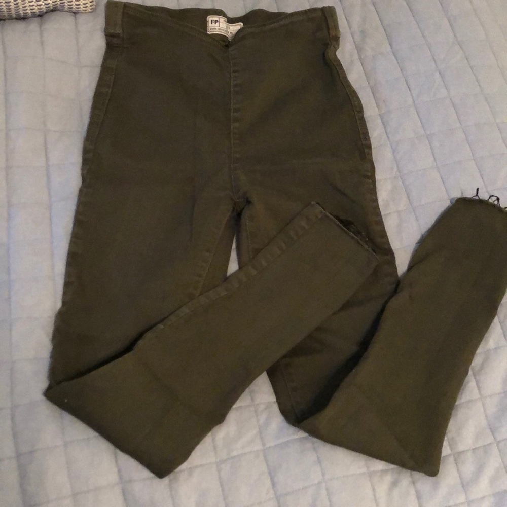 Army green free people jeans